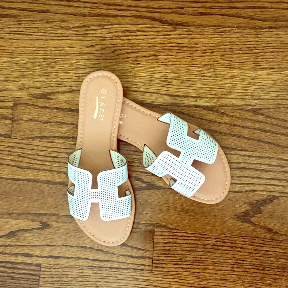 Cute white, slide on sandals!